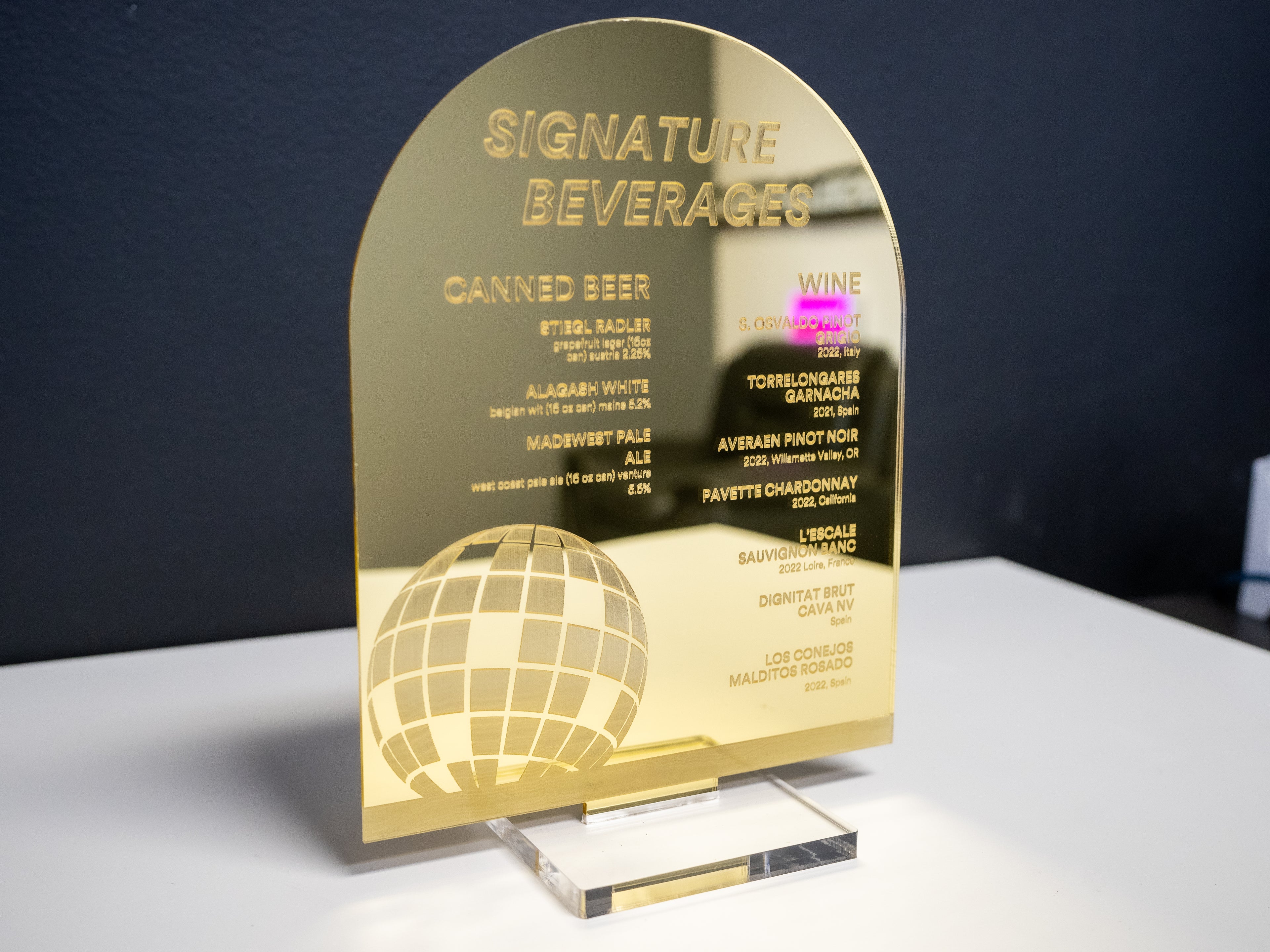 Custom Mirrored Acrylic Bar Menu Sign | Laser Engraved Drink Menu