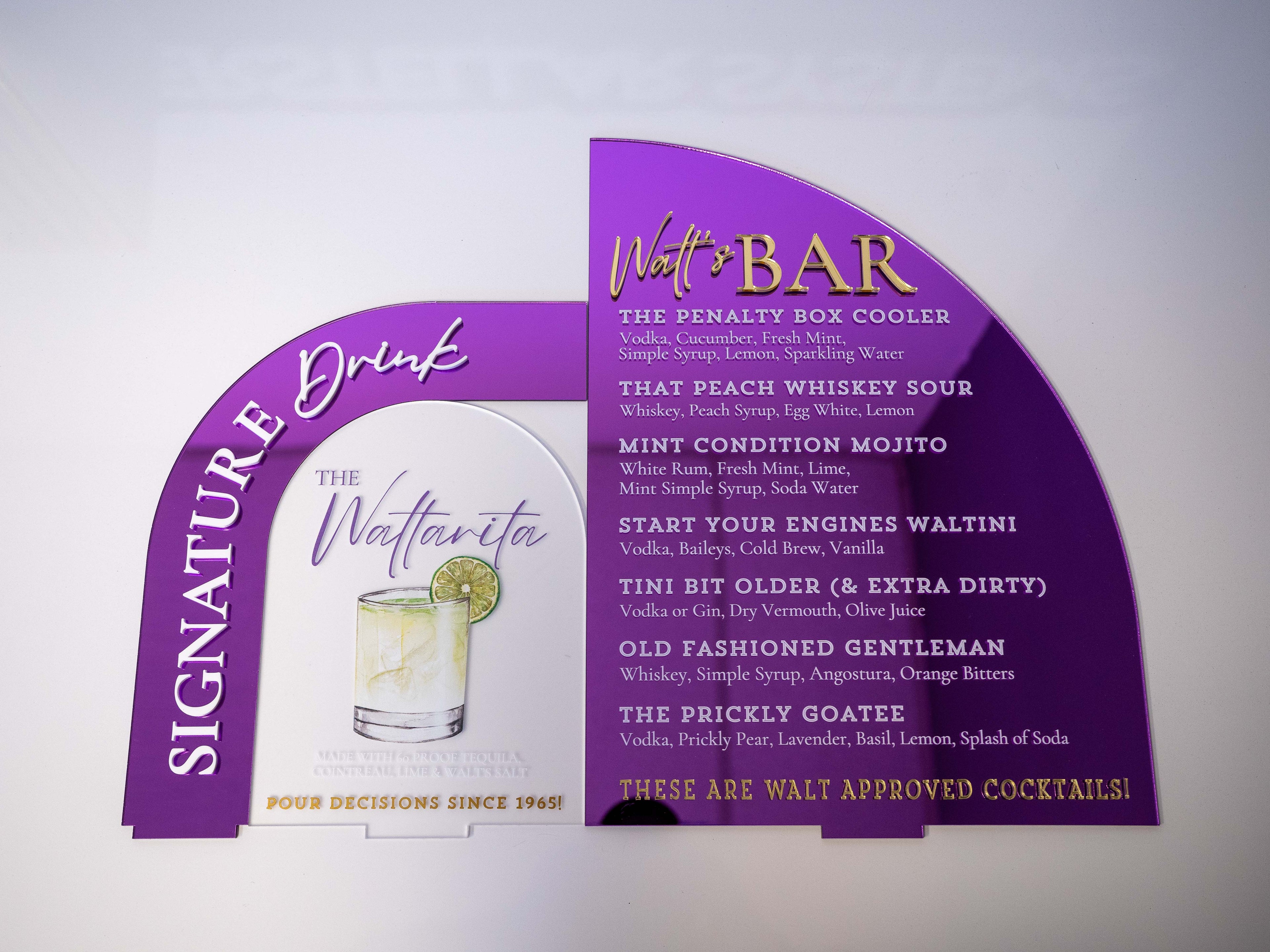 Luxury Signature Drink Sign Set | 3-Piece Arch Acrylic Bar Menu