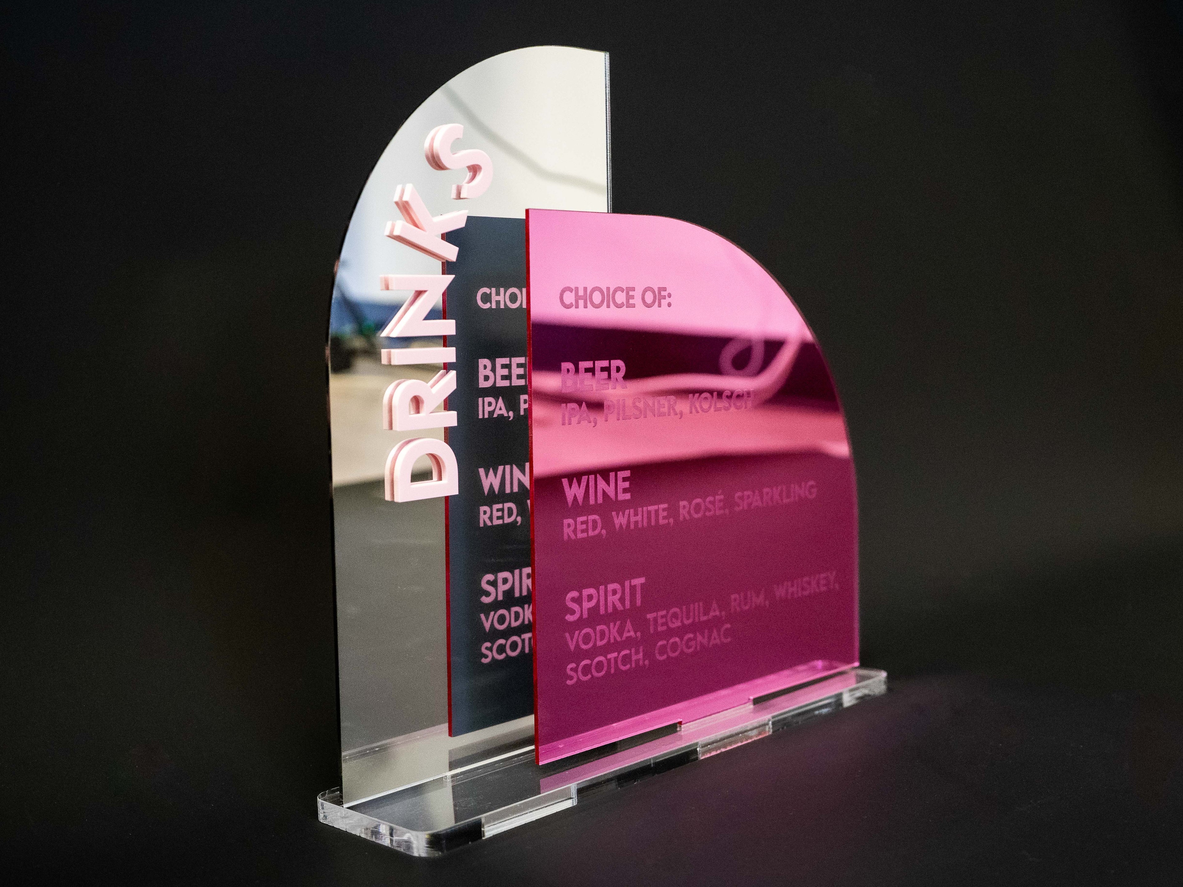 Custom Mirrored Acrylic Bar Menu Sign | Laser Engraved Drink Menu