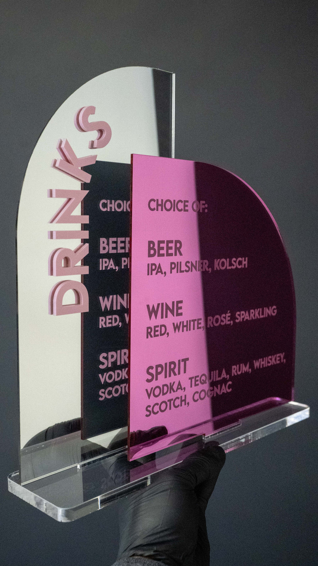 Custom Mirrored Acrylic Bar Menu Sign | Laser Engraved Drink Menu
