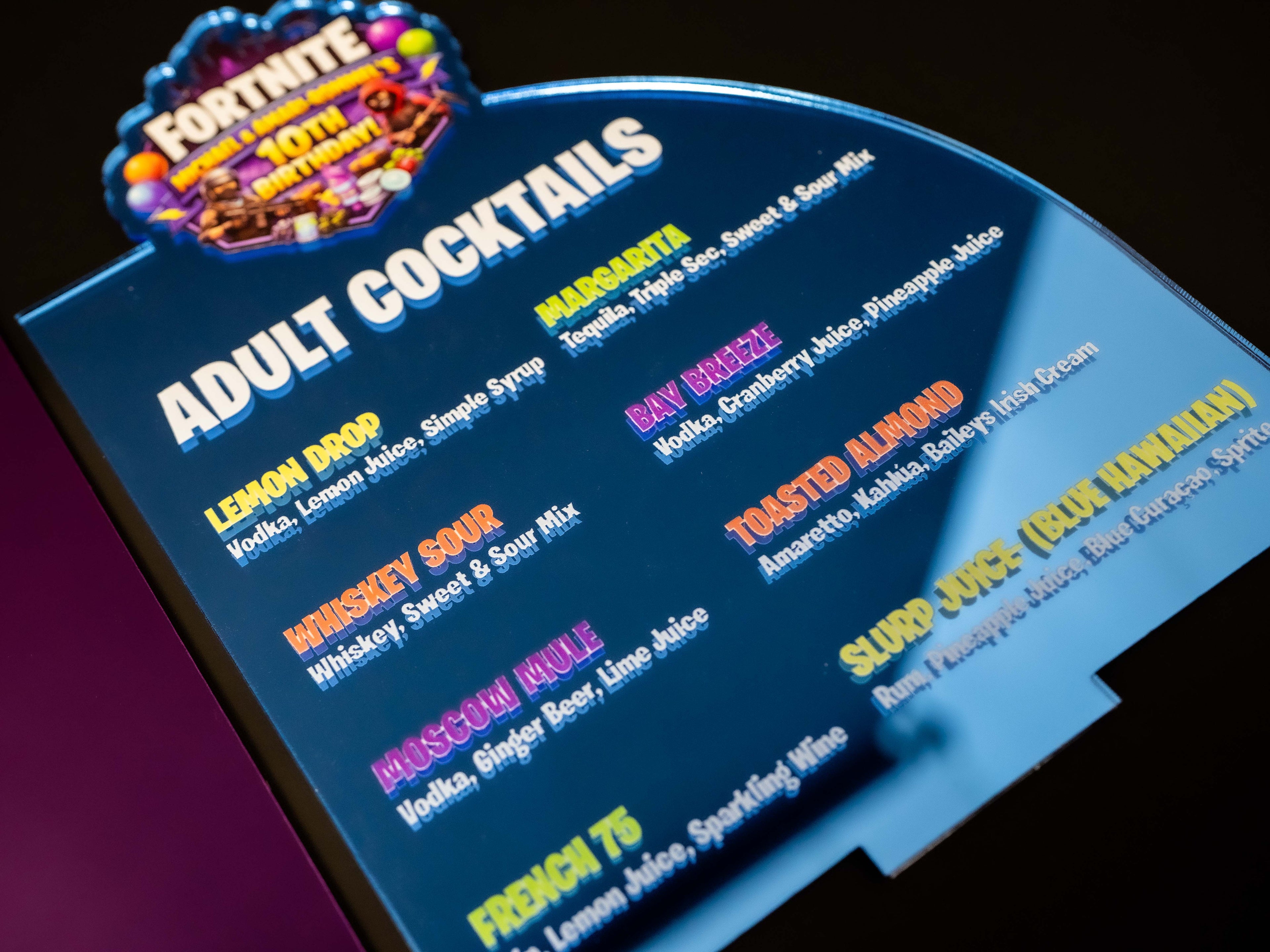 Custom UV Printed Acrylic Drink Menu Sign