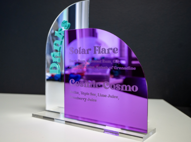 Custom Mirrored Acrylic Bar Menu Sign | Laser Engraved Drink Menu